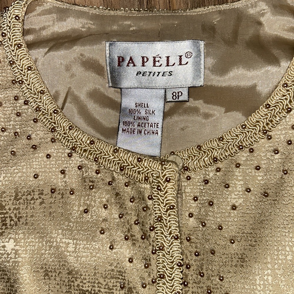 NWT Adrianna Papell 100% Silk Headed Gold Jacket,‎ Women's 8 Petite - Picture 5 of 11
